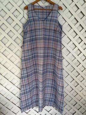 J. Jill Love Linen Plaid Maxi Dress Large Sleeveless Prairie Cottagecore Beachy
